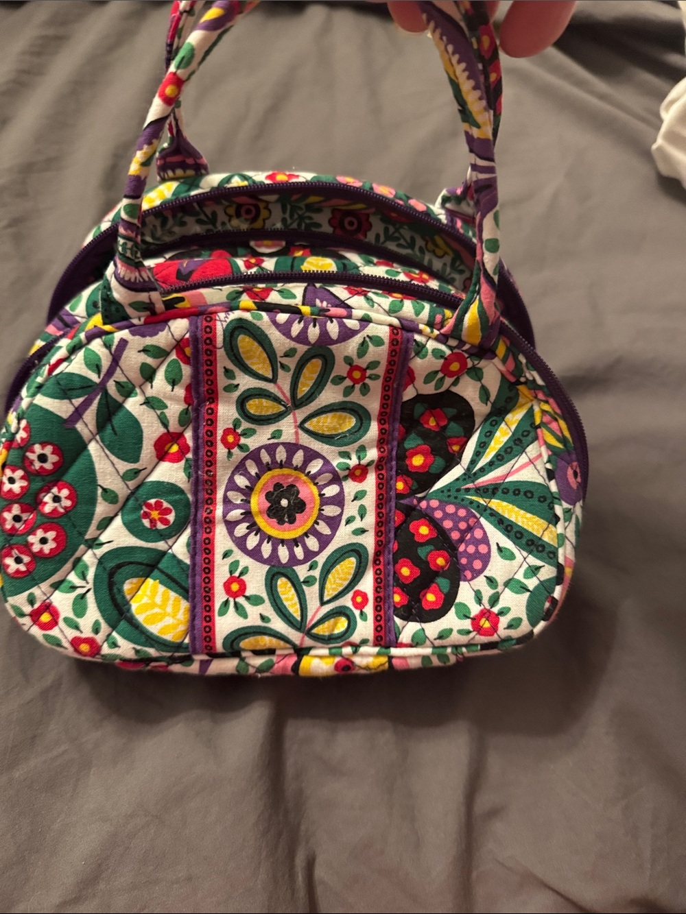 Vera Bradley Floral Quilted Mini Satchel in White, Green, Purple, Yellow, Red